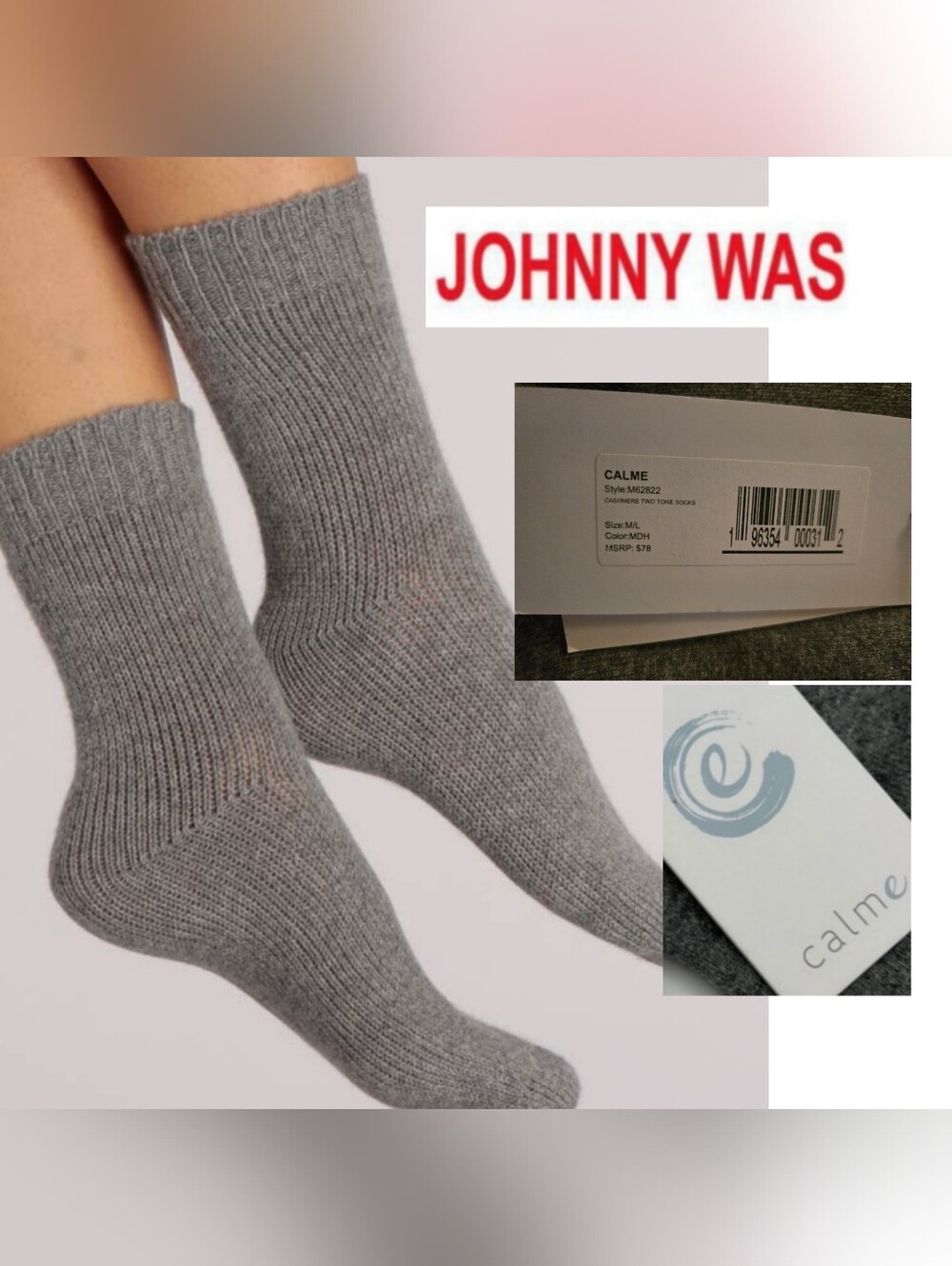 Johnny Was (CALME) Cashmere Two-Tone Socks.  NWTs.  Sz M/L